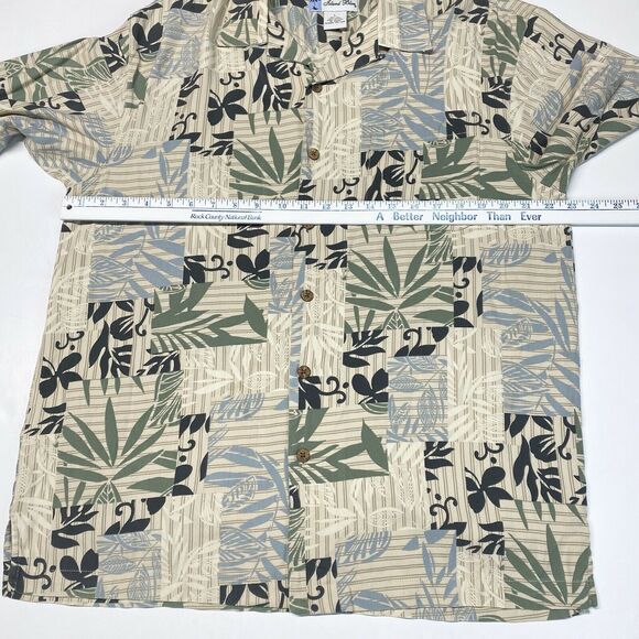 Island Blue Hawaiian Silk Blend Button Up Shirt Sz Large Beige Short Sleeve - Picture 2 of 8